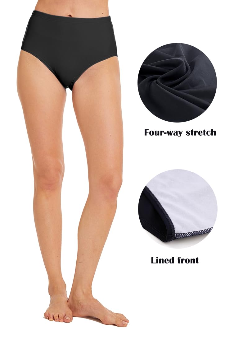Micosuza Women's Swim Bottom High Waist Retro Basic Full Coverage Bikini Tankini Swimsuit Briefs Black - Image 5